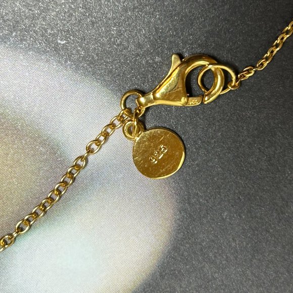 Signed J. Crew 925 Sterling Silver Yellow Gold Vermeil Green Malachite Necklace - Picture 4 of 8